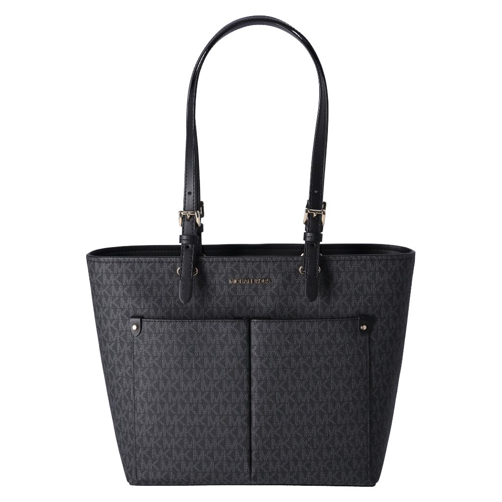 Michael Kors Jet Set Travel Medium Double Pocket Tote Vegan Leather Black Mk